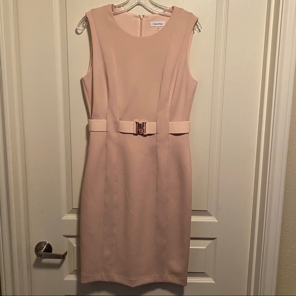 EUC - Pink Belted Sleeveless Sheath - Calvin Klein